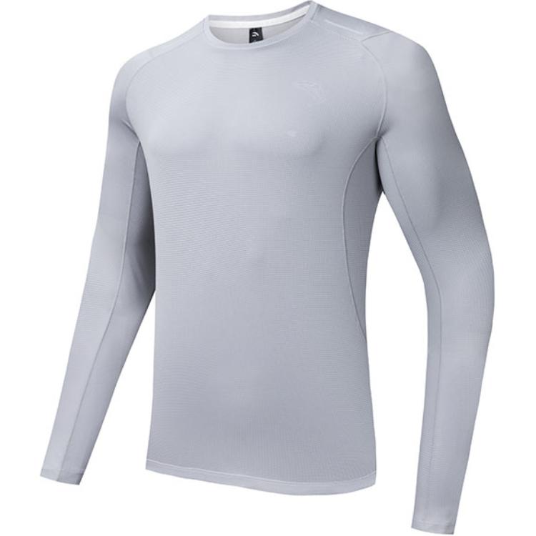 Anta Comfortable Casual Solid Color Long Sleeve T-Shirt Men Tops Pigeon-Gray 952525401-3