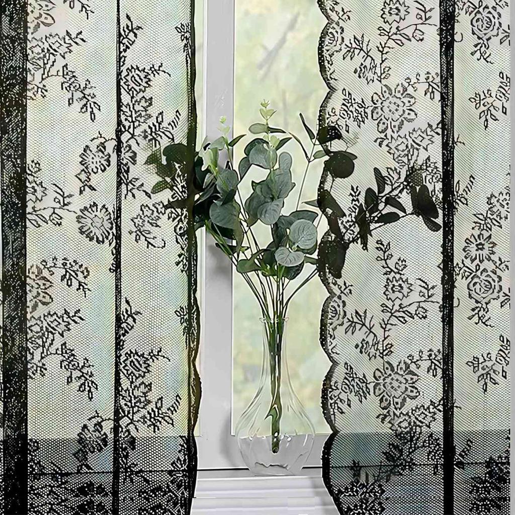 Sheer Romantic Lace Curtain Flower Window Curtains Living Room Bedroom Home Decor Screening Single Panel Polyester With Rod Pocket Washable Ready