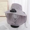Durable Solar Fan Face Mask Sun Hat 300mA Wide Brim Tea Picking Work Hat UV Protection Full Wrap Bucket Hat Summer Unisex