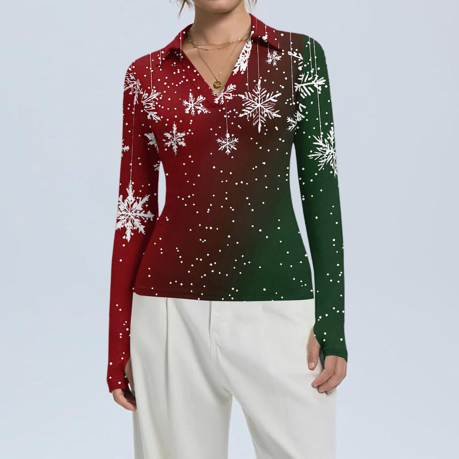 

Женская модная повседневная блузка с V-образным вырезом, длинными рукавами и принтом на рождественскую тематику, застегивающаяся на пуговицы XXL зелёный