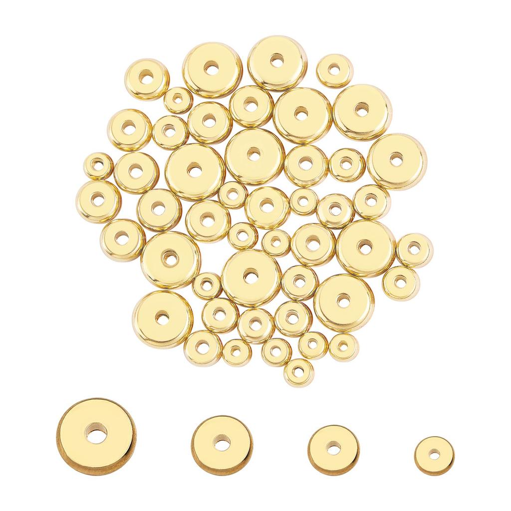 UNICRAFTALE Approximately 48 Pieces 4 Types Rondelle Beads Flat Stainless Steel Beads Flat Round Beads Spacer Beads Golden Metal Beads Metal Beads