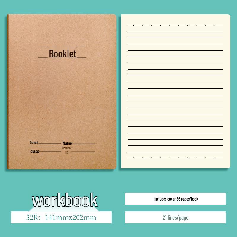 A5 Kraft Paper Stitched Notebook for Chinese, Math, and English Practice