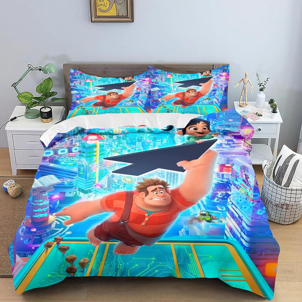 Wreck-It Ralph Bettwäsche-Set für Kinder King Size Luxusbezug 100% Polyester 3-teilig Weihnachtsgeschenke Heimdekoration