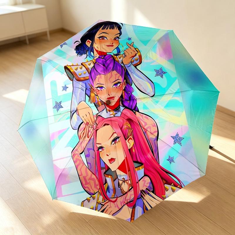 Harajuku Girls Portable 3 Folds Umbrella Portable Windproof Folding Rain Umbrella For Travel Outdoor Sun Protection Travel Outdoor Gift
