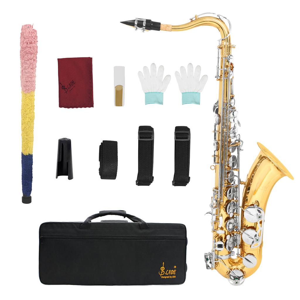 SLADE Tenor Saxophone Bb Brass Body Sax Professional Woodwind Instrument with Saxfone Case Cleaning Set Reed Accessories