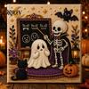 Cozy Seasonal Wall Display Halloween Faux Pearl Art Kit, Cute Ghost Skeleton Painting Whimsical And Pumpkin DIY 3D Craft Kit for Adults, Fall