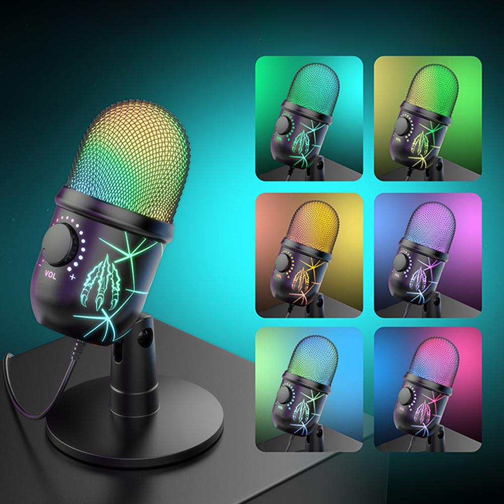USB Microphone for Live Streaming Karaoke V5 Noise Cancelling Gaming Condenser Microphone with Mobile Phone Standphone
