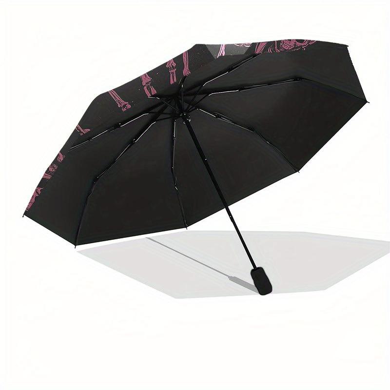 Spooky Skeleton Circle Dance Wall Art PrintUmbrella with Cute Design, Portable 3-Fold Compact Umbrella for Men & Women, Valentine's Day Mother's Day H