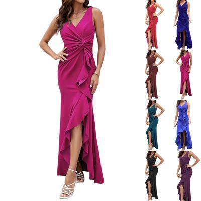 Fashion Women's Dresses Evening Gowns Twisted Ruffled Fishtail Bridesmaid Dress Long Skirt
