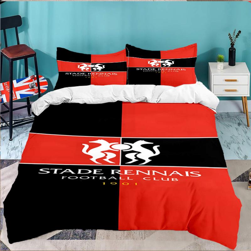 3PCS Stade Football Club Crest Bedding set,Ideal For1pc Duvet Cover And 2pcs Pillowcases Perfect for Christmas gift,Ideal for Bedroom, Dormitory