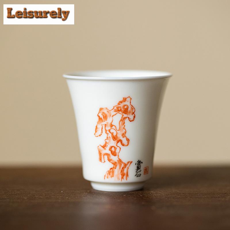 35/40ml Hand Painted Taihu Lake Stone Tea Cup White Porcelain Master Cup Personal Meditation Cup Smelling Cup Kung Fu Tea Set