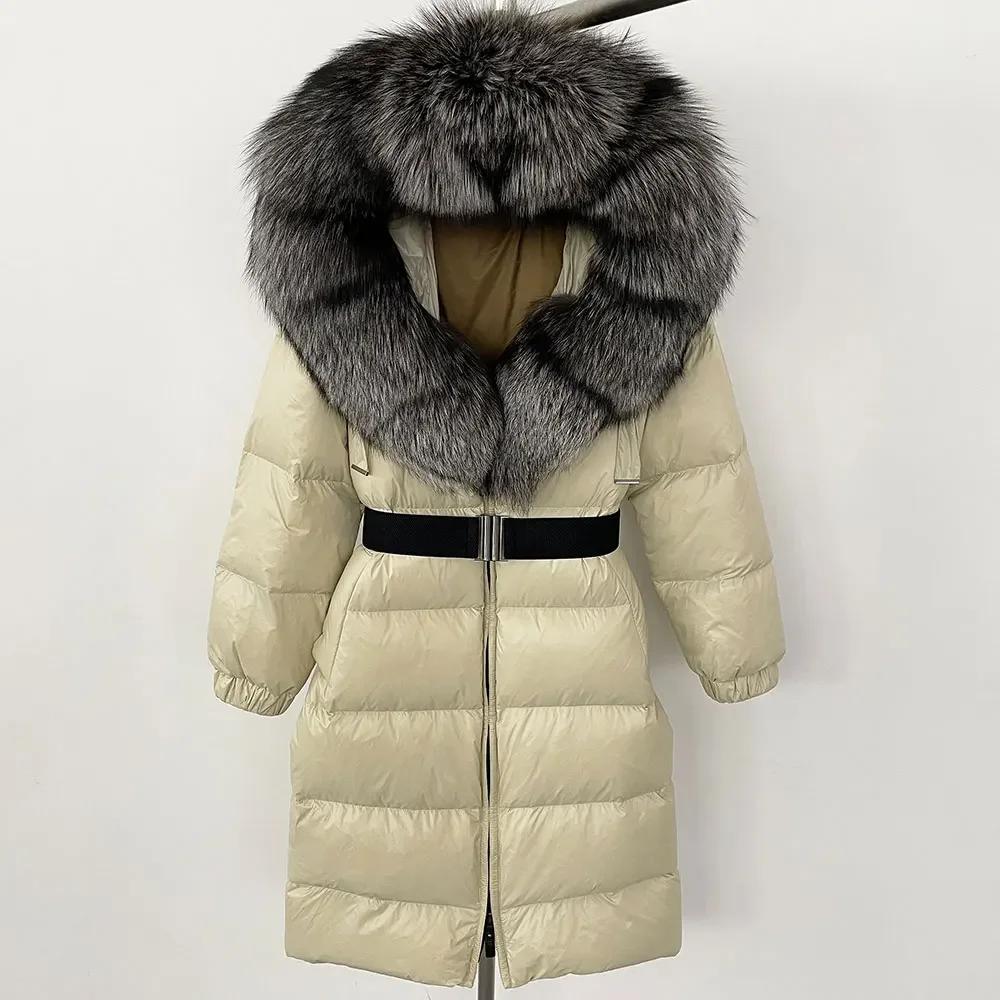 OFTBUY Moda Inverno Giacca Piumino 90% Imbottita con Piumino Collo in Pelliccia di Volpe Oversize Rimovibile Cucita Giacca Piumino Donna Abbigliamento Casual Largo