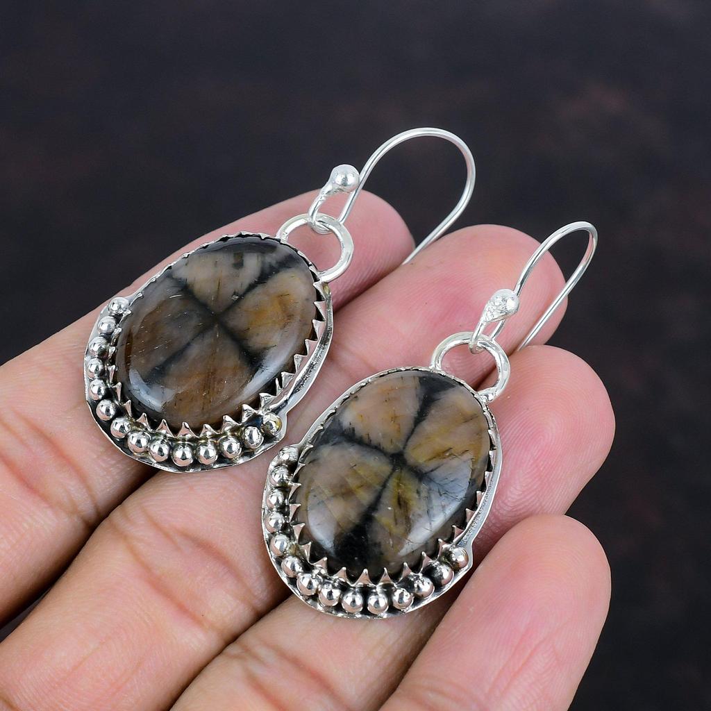 Chiastolite Earrings 925 Sterling Silver Earring Gemstone Handmade Earring Brand New Chiastolite Jewelry Latest Design Earring Gifts For Mom
