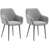 Set of 2 Nordic Dining Chairs Padded with Curved Armrests In Velvet-Effect Fabric, 54x57x80 Cm, Dark Grey