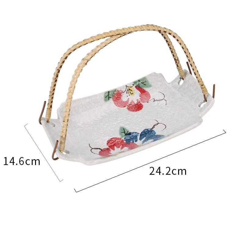Japanese Ceramic Cuisine Tianfu Fried Dish plate with handle Handheld Dish Hanging Fruit sushi Dim sum Hotpot Vegetable tray