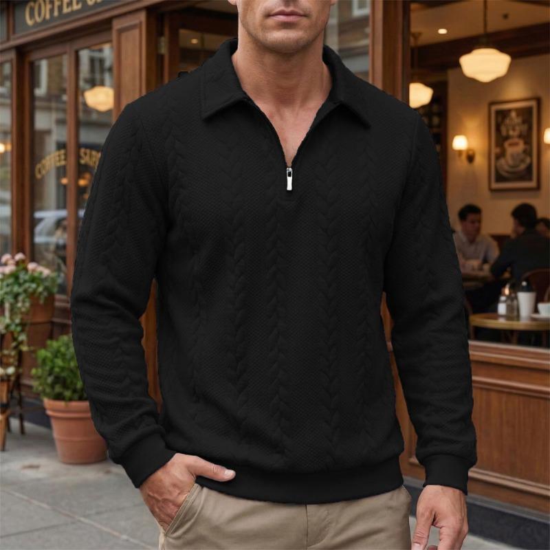 Men's Cable Knit Textured Half-Zip Polo Collar Sweater