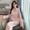 Women's Spring and Autumn Lace Loungewear Ladies 2-piece Long Sleeve Pajamas Set Summer Thin Ice Silk Homewear
