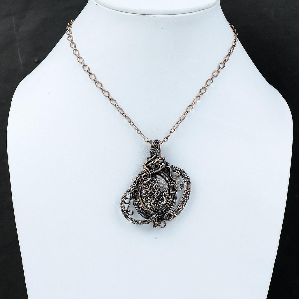 Dinosaur Bone Gemstone Pendant Copper Wire Wrapped Pendant Unique Copper Jewelry Handmade Boho Pendant Wire Wrapped Jewelry Anniversary Gift