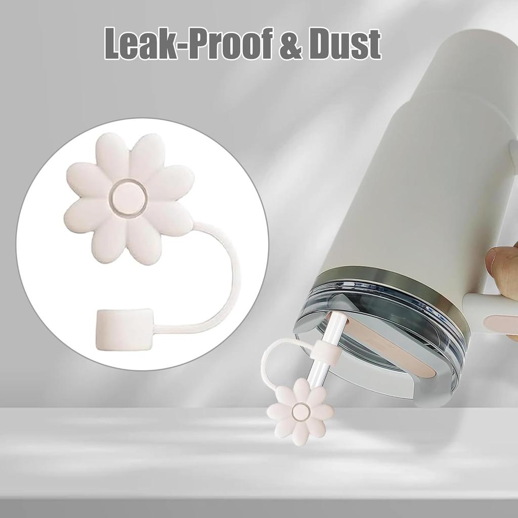 4 PCS Flower Straw Covers Toppers for Stanley Cups 30&40 Oz Tumbler Accessories, Adjustable Straw Covers, Silicone Straw Caps for Stanley Cups