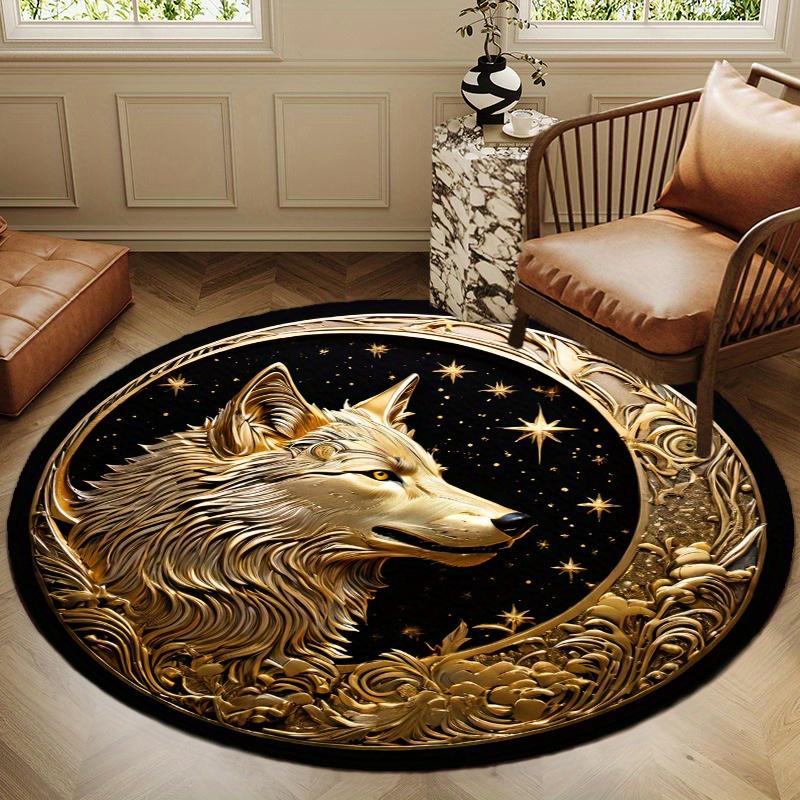 S Golden Wolf Round Rug Nonslip Area Rug Office Chair Mat Carpet For Living Room Bedroom Home Decor
