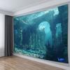 2D Ocean Sunken Temple Wall Hanging, Underwater Ancient City Tapestry for Dorm