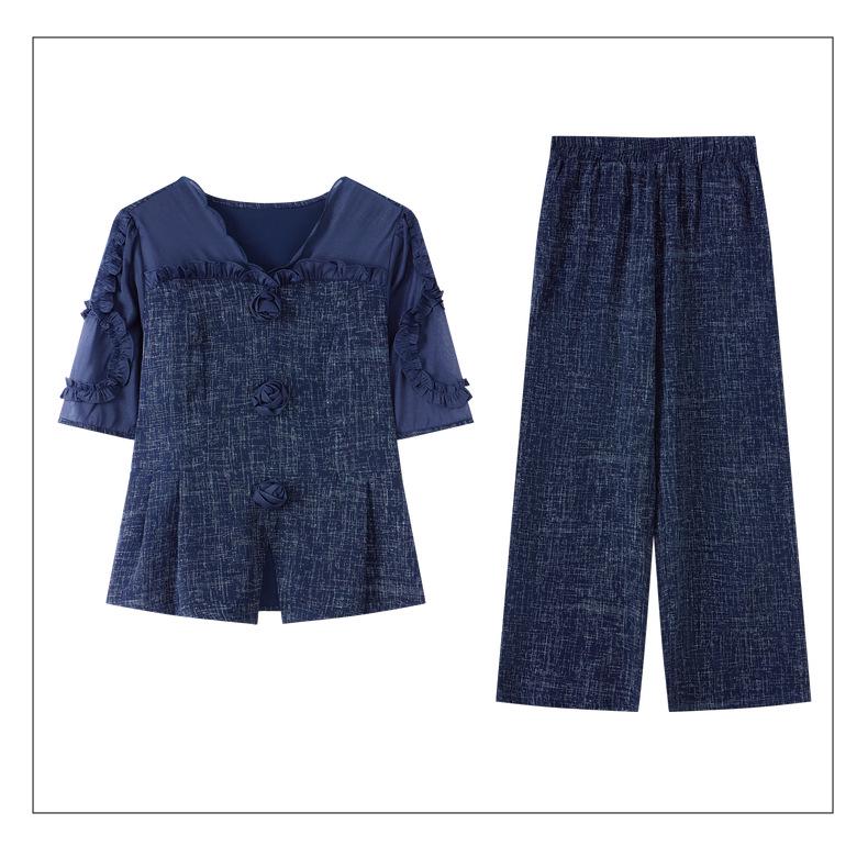 2026 Summer Outfit: Stylish Short-Sleeve Two-Piece Set for Middle-Aged and Elderly Women, Casually Elegant Chinese Style.