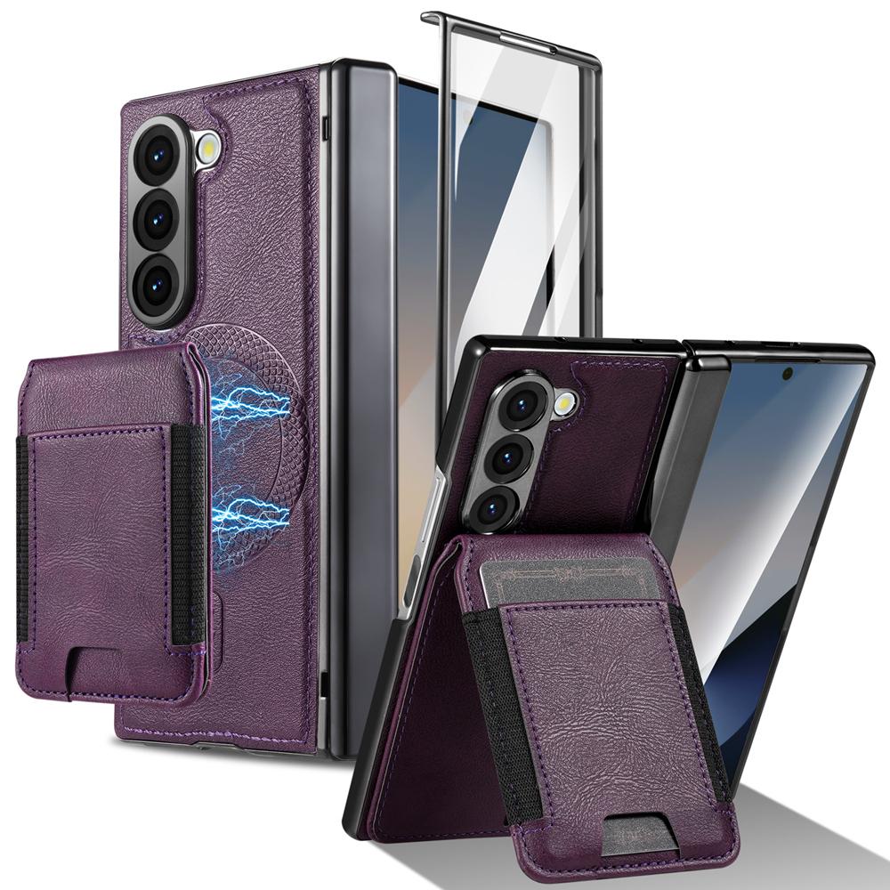 KEYSION PU Leather Phone Case for Samsung Galaxy Z Fold 7 6 5 4 3 Shockproof Cover With Magnetic Card Holder Bag Hinge Screen Protector