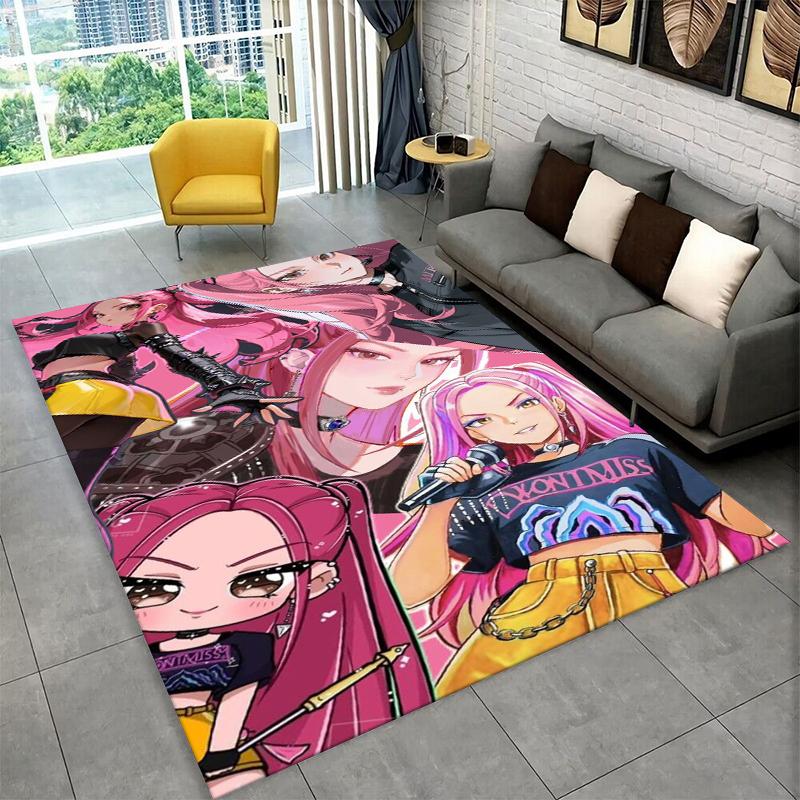 Kpop Dämonenjäger Rumi Mira Zoey Zeichentrickgruppe Teppich für Spielzimmer Schlafzimmer Wohnzimmer Sofa Heimdekoration, Teppich rutschfest