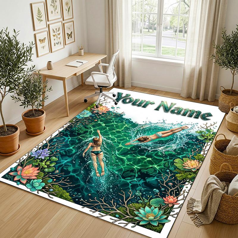 Underwater Coral Paradise Theme Soft Crystal Velvet Rug Custom Name & Text Print Non Slip Floor Rug for Bedroom Living Room