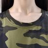 Women Summer Casual Round Neck Camouflage Print Short Sleeves Pullover T-Shirt
