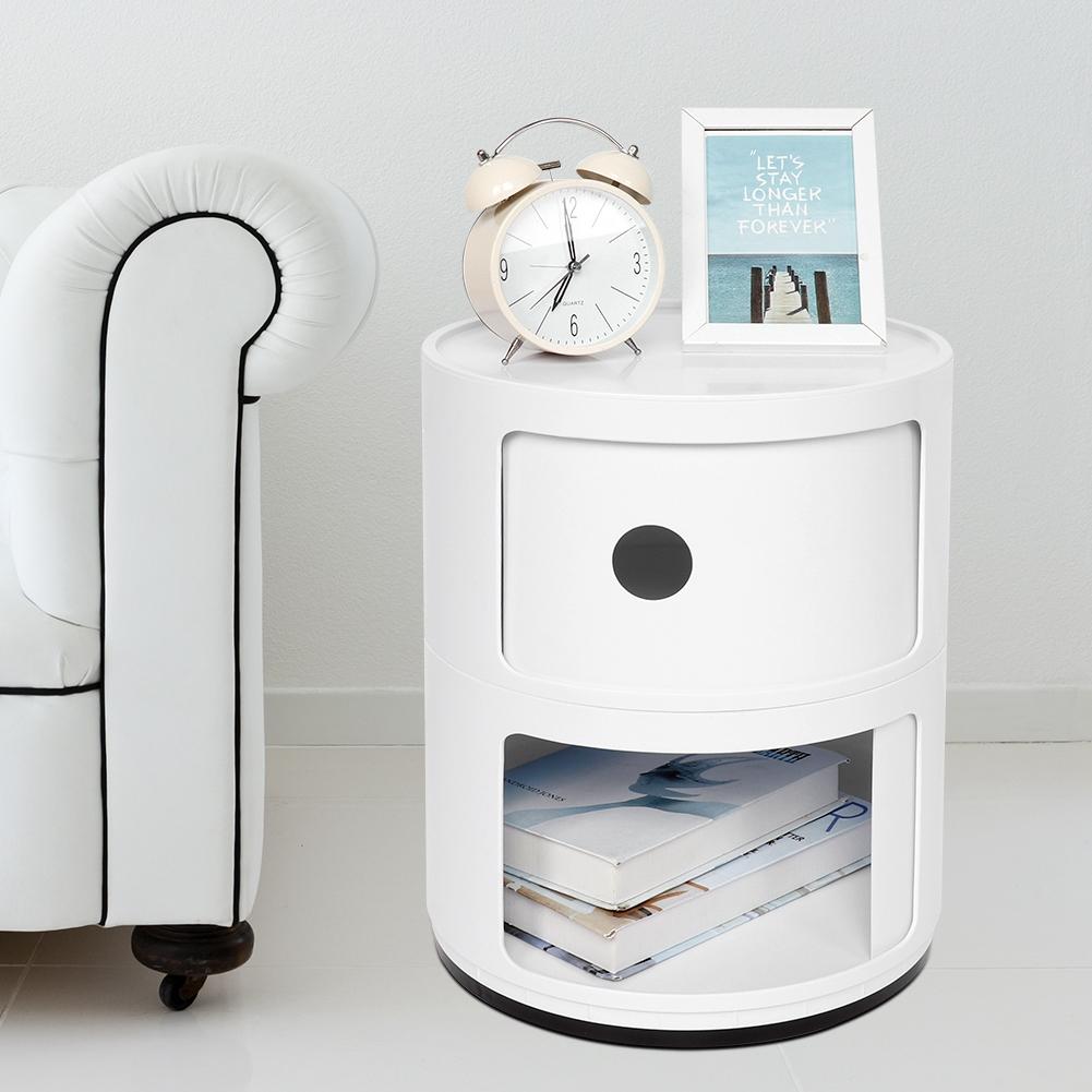2 Layers Modern Bedside Table Bedroom Side End Stand Multi Functional Round Storage Unit