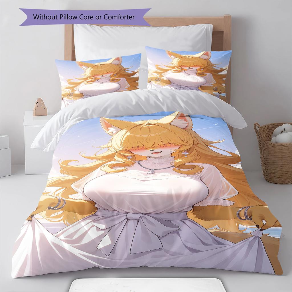 Anime-mönstrat sängkläder täcke set påslakan örngott Heminredning Födelsedagspresent (1 * påslakan + 2 * örngott, utan kärna)