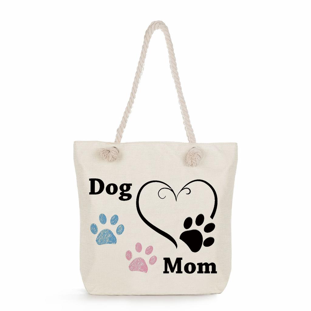 Dog paw print thick rope single-shoulder beach bag 7234 CLE