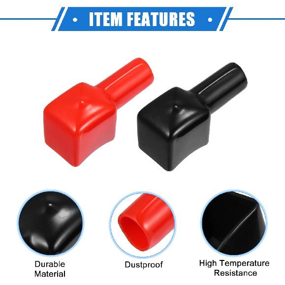 1 Pair Battery Terminal Insulation Covers, 10mm 0.39" Car Battery Post Cap Universal for Motorcycle Truck Marine Durable PVC Red Black