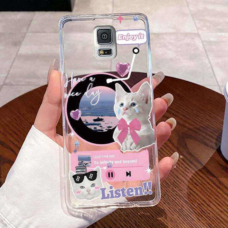 For Samsung Galaxy S5 SV GT-I9600 G900F S5 Neo Silicone Aesthetic Fashion Cute Cat Soft TPU Back Cover Transparent Phone Case
