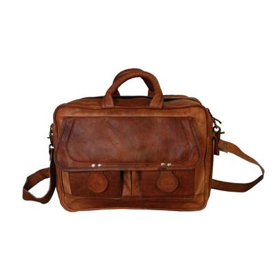 Goat Leather Vintage New Men Real Brown Messenger Shoulder Laptop Bag Briefcase