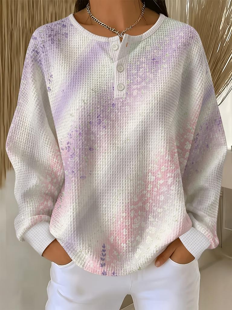 Damen Waffel-Langarm-T-Shirt, aus weichem, hautfreundlichem, atmungsaktivem Stoff, bequem, lässig, vielseitig und stilvoll