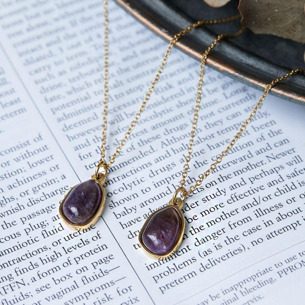 Purple Titanium Steel Necklace Casual Gold Collarbone Chain Geometric Pendant Necklaces  Jewelry