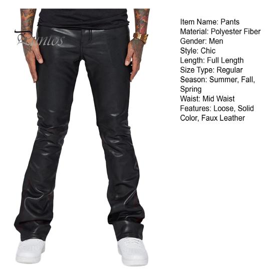 Pantaloni din piele artificială pentru bărbați, cu talie mijlocie, largi, netezi, de culoare uni, stil hip hop, pantaloni evazați de performanță de petrecere în club