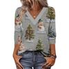 Women's Loose Comfortable Casual Fashion V-Neck Christmas Print 3/4 Sleeve Top