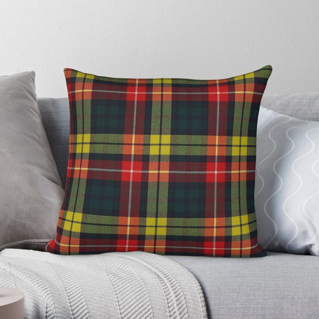 Buchanan Scottish Tartan Square Pillowcase Polyester Linen Velvet Pattern Zip Decorative Pillow Case Room Cushion Cover