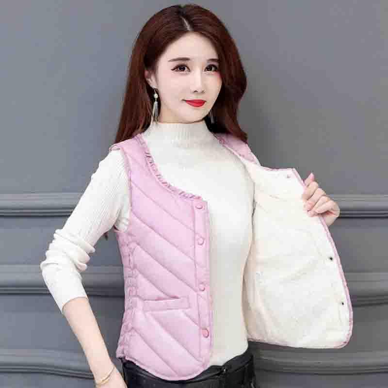 

Женский осенне-зимний жилет, топы, короткий утепленный жилет, теплая куртка без рукавов, свободная однотонная облегающая куртка S