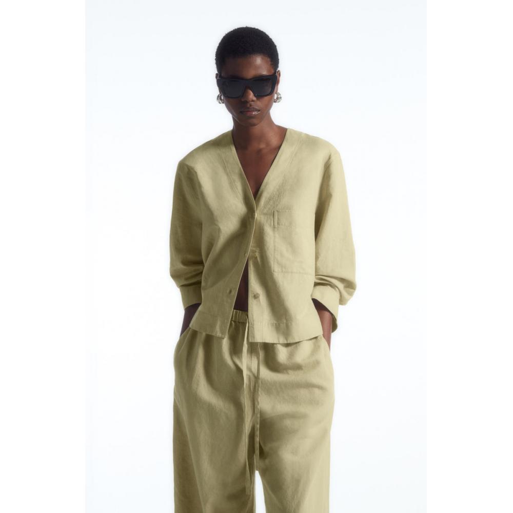 

Льняная блузка COS Japan с расклешенными рукавами washed khaki/38