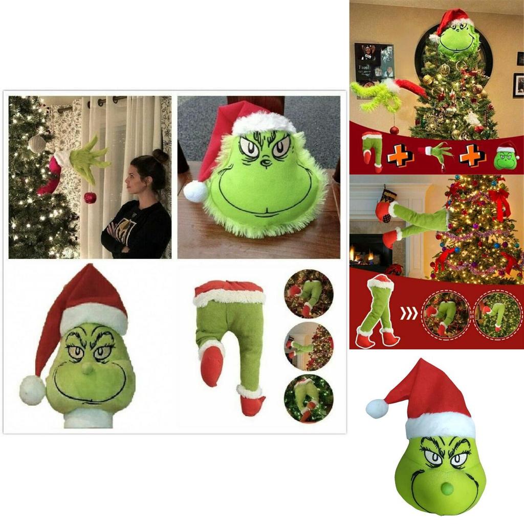 Delightful Furry Green Grinch Leg And Head Ornaments For A Festive Christmas Tree