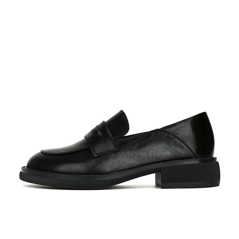 

[sheii Su Yinyin] Кожаный бархат теплые британские лоферы женские маленькие кожаные туфли осень и зима толстый каблук нескользящие 41