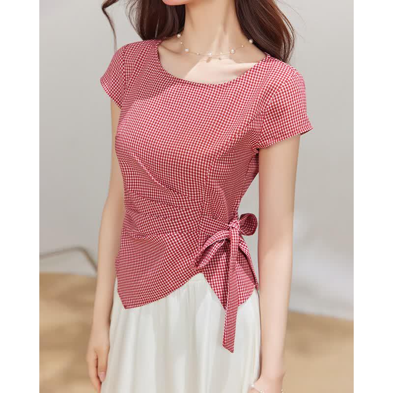IEF French Style Twist Knot Short Sleeve Top