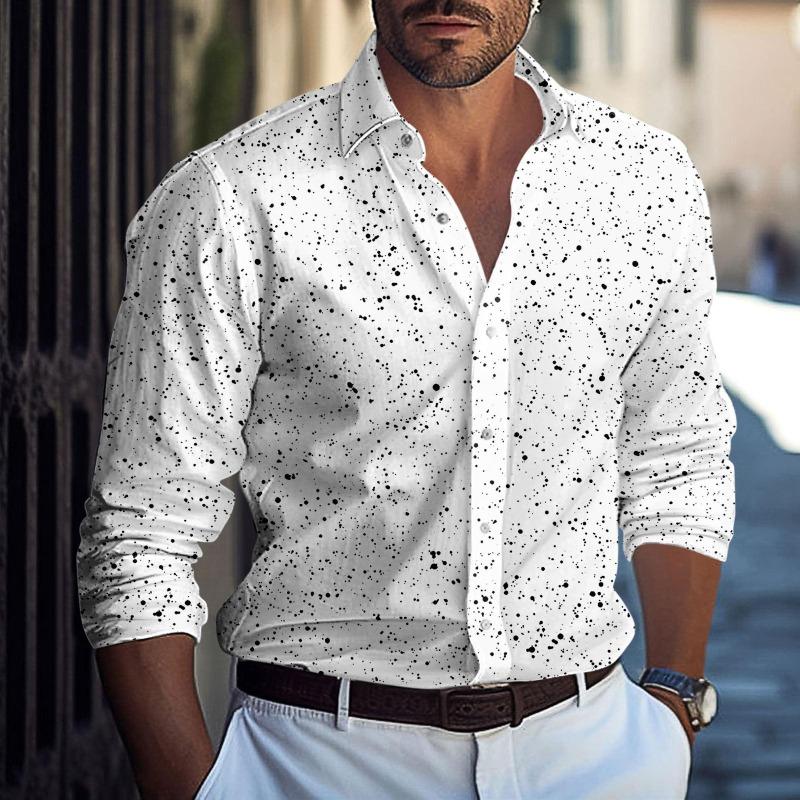 Camicia Casual a Maniche Lunghe da Uomo Primavera Autunno con Stampa Semplice e Versatile di Tendenza Camicie da Uomo a Vestibilità Ampia