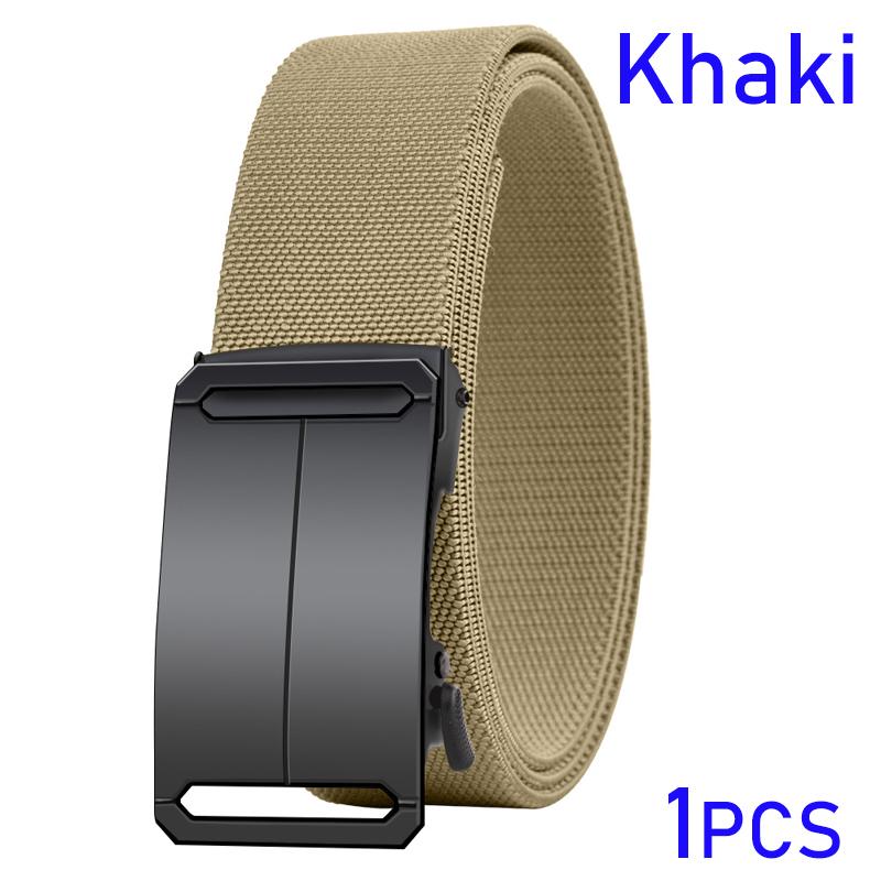 Metal Automatic Buckle Elastic Canvas Belt for Men Durable Stretch Tactical Waistband for Outdoor Training, Hunting Casual Pants