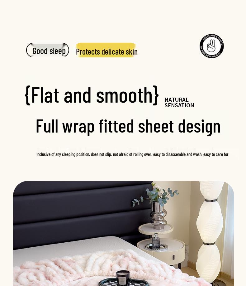 Plush Fleece-Lined Rabbit Fur Fitted Sheet Set - Double Bed, Winter Warmth, 3-Piece Mattress Protector