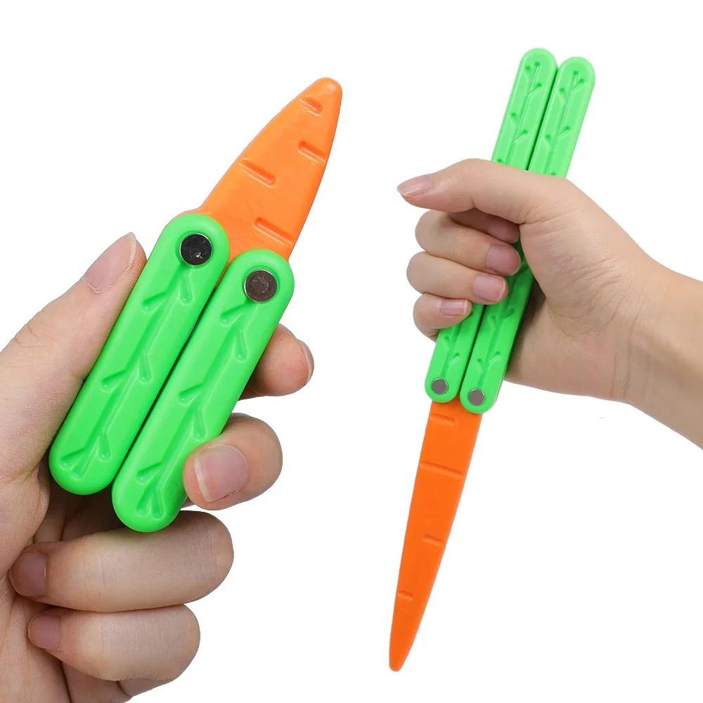 Plastic Carrot Fidget Toy, Novelty Flip Stress Relief Toy, 100% Plastic Safe Kids Play Gift, No Sharp Edge